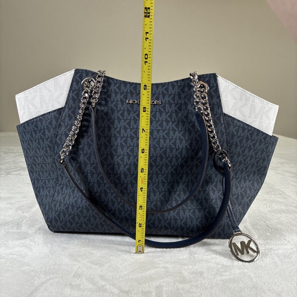 NWT Michael Kors Jet Set Travel Large Chain Shoulder Tote Bag Navy Multi Charity - Picture 9 of 16